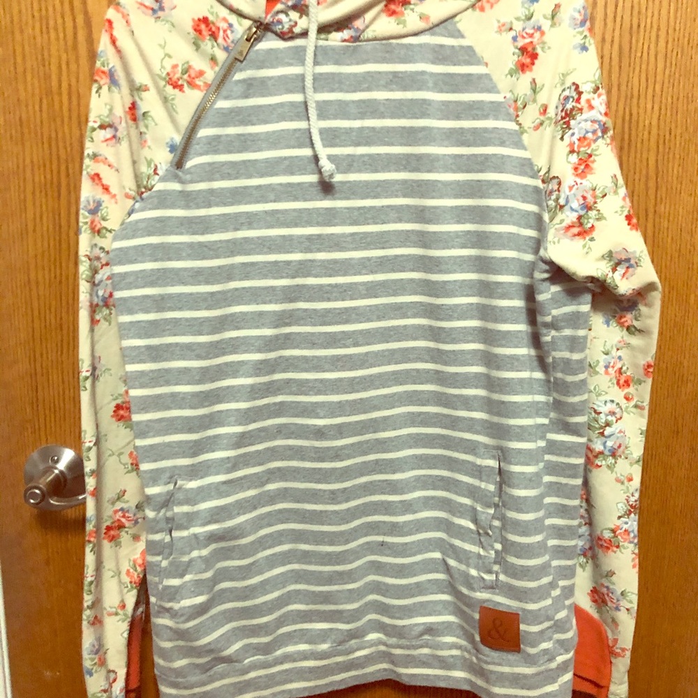 Cute floral and striped hoodie!